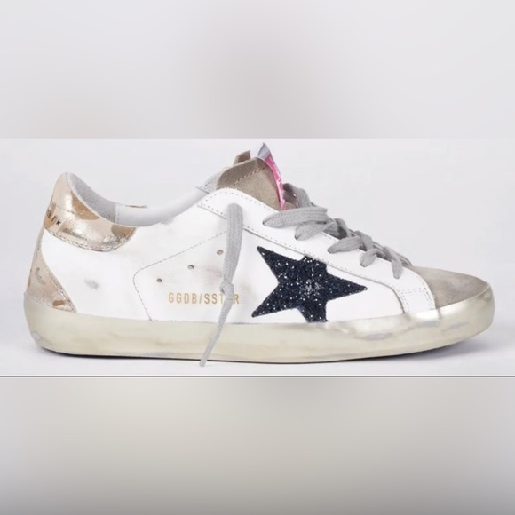 Golden Goose Shoes - Golden Goose Super-Star White Gold Camo Blue Glitter Sneakers Size 8 38 Worn 5x